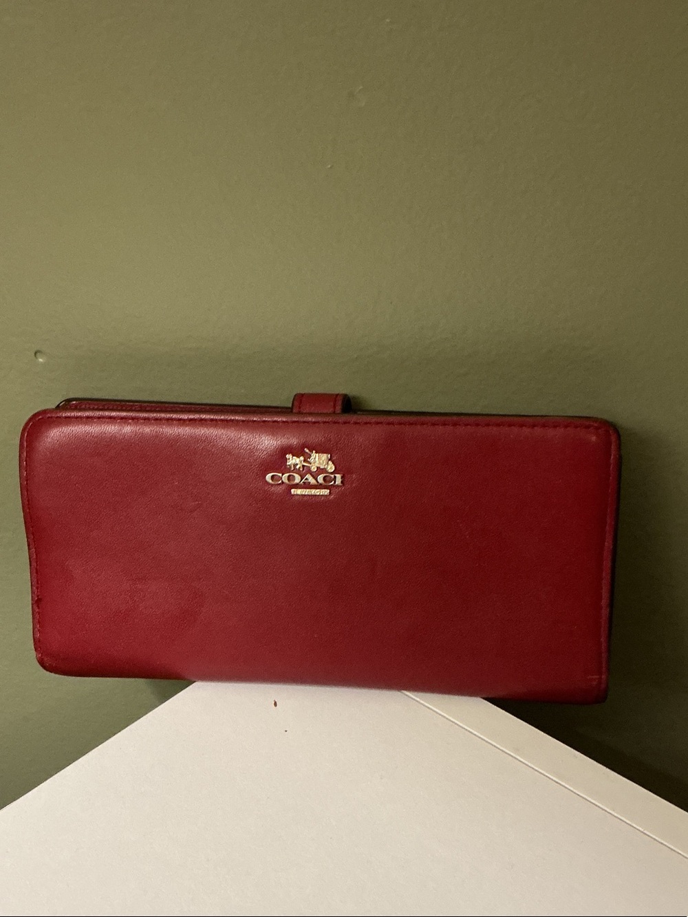 Coach Smooth Skinny Snap Tab Red Leather Long Wallet with Gold Logo